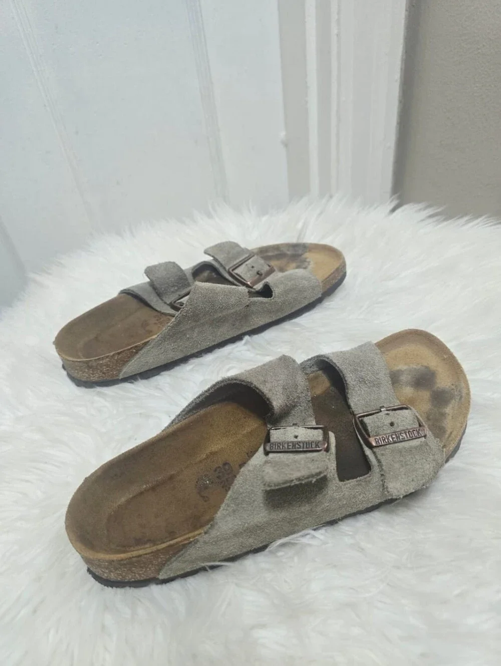 Birkenstock Arizona Taupe Suede Leather Soft Footbed Sandals Unisex  Size L8 M6